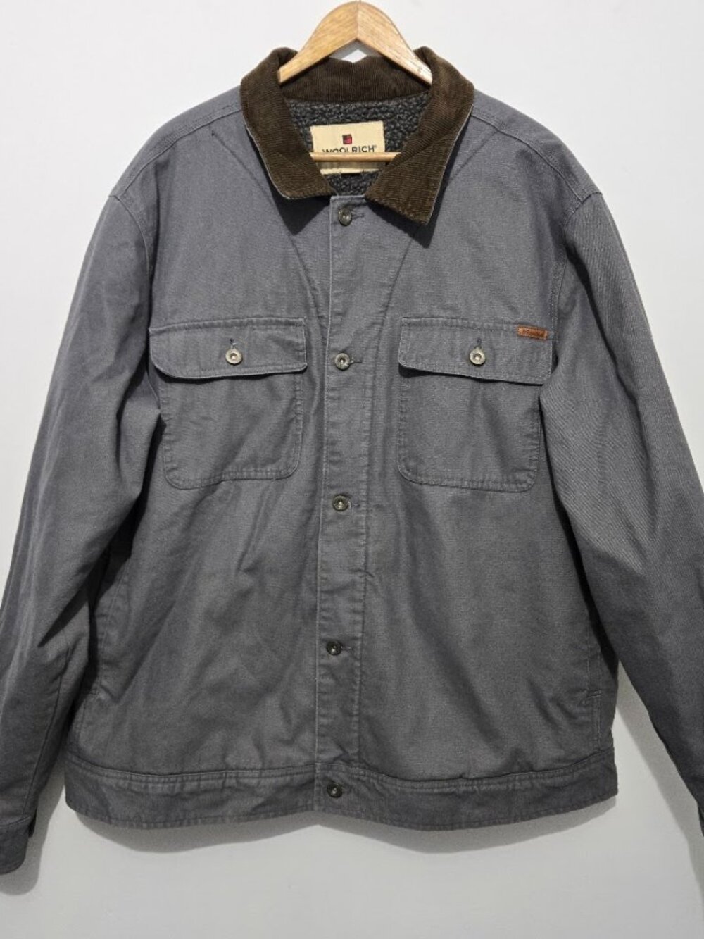 Woolrich Mens Trucker Barn Chore Jacket Sz XXL Gray Canvas Sherpa Lined Outdoor